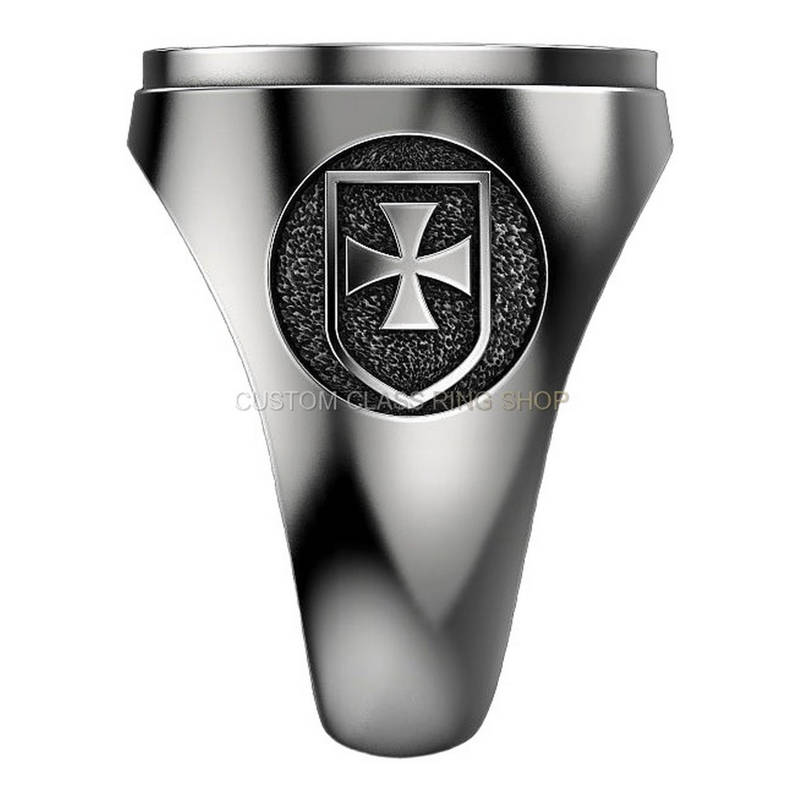 Sterling silver Knights Templar cross ring, top-down overhead view