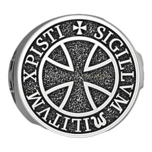 Sterling silver Knights Templar cross ring with circular seal inscription