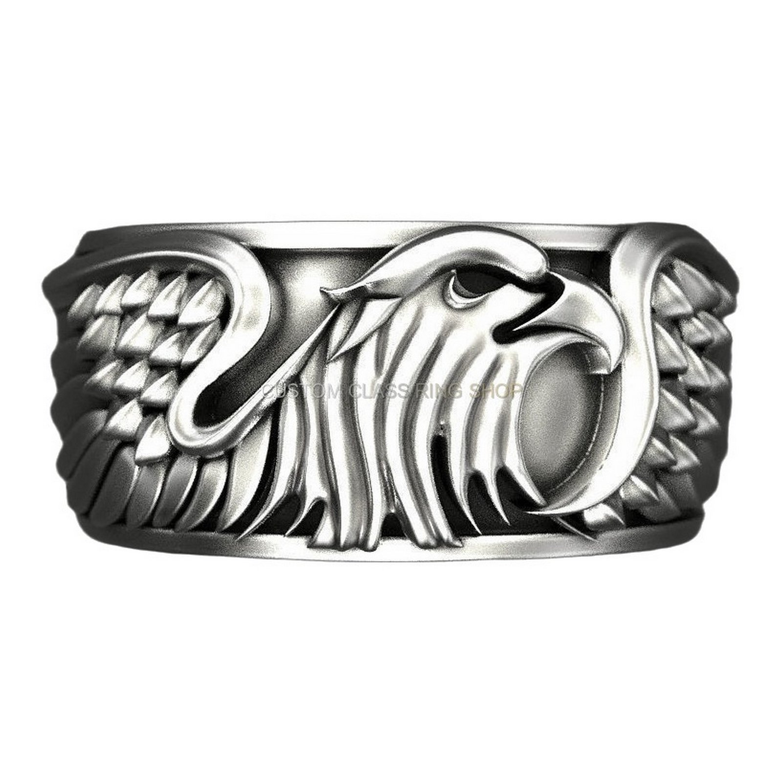 Mens sterling silver eagle statement ring with oxidized finish and scroll ornament