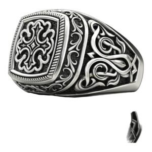 Sterling silver filigree statement ring with blackened oxidized finish