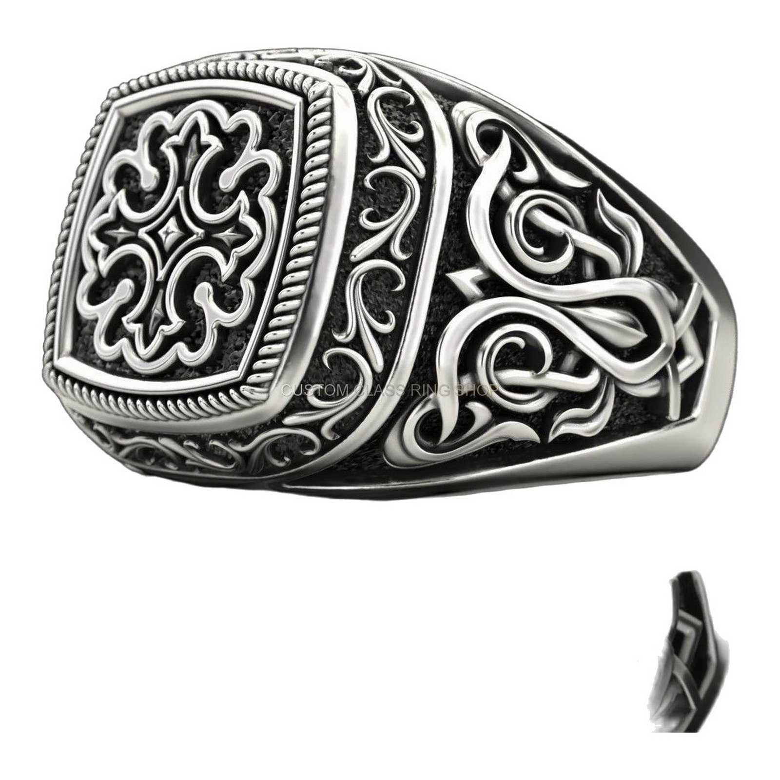 Sterling silver filigree statement ring with blackened oxidized finish