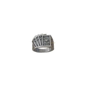 Sterling silver playing card royal flush ring with oxidized finish