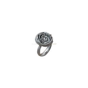 sterling silver rose flower serpent ring with scaled band
