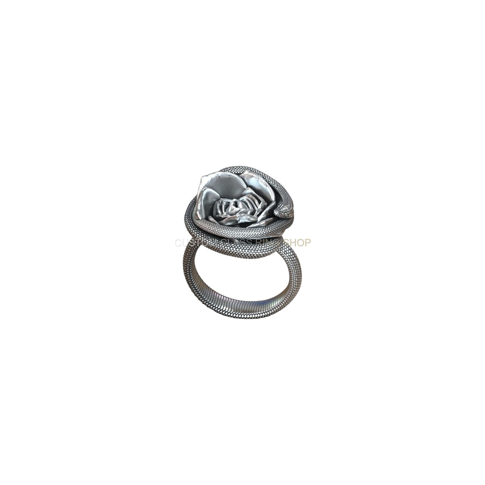 sterling silver rose flower serpent ring with scaled band