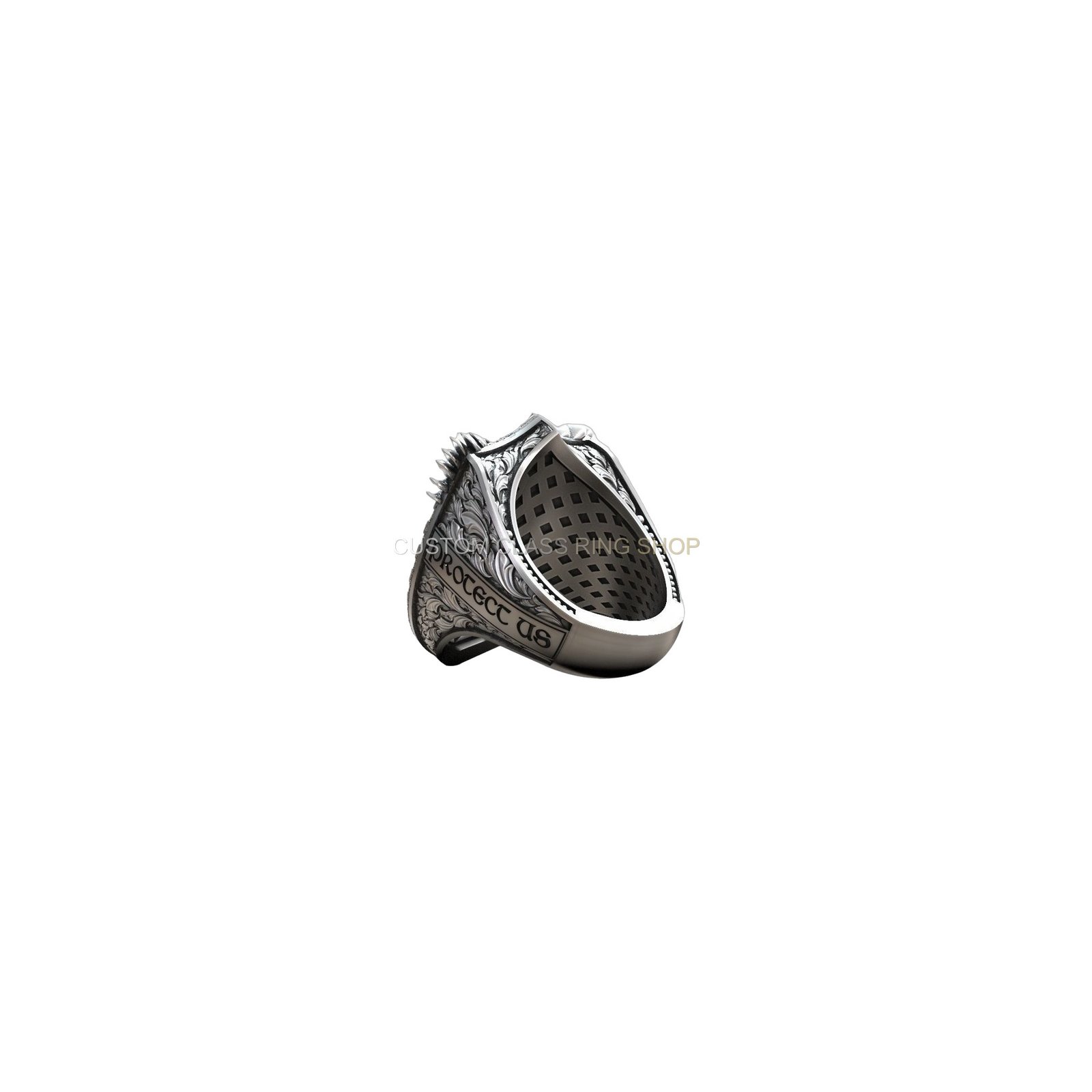 Sterling silver archangel michael dragon ring, left side profile view