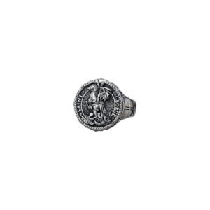Sterling silver saint george dragon ring, oxidized antique finish