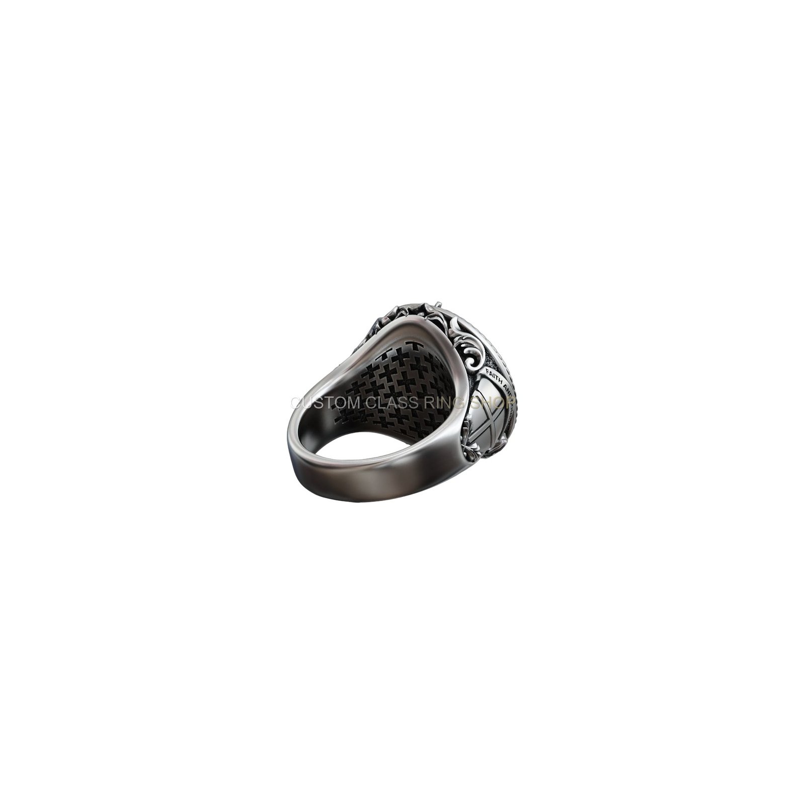 Sterling silver saint george dragon ring, side profile and band detail