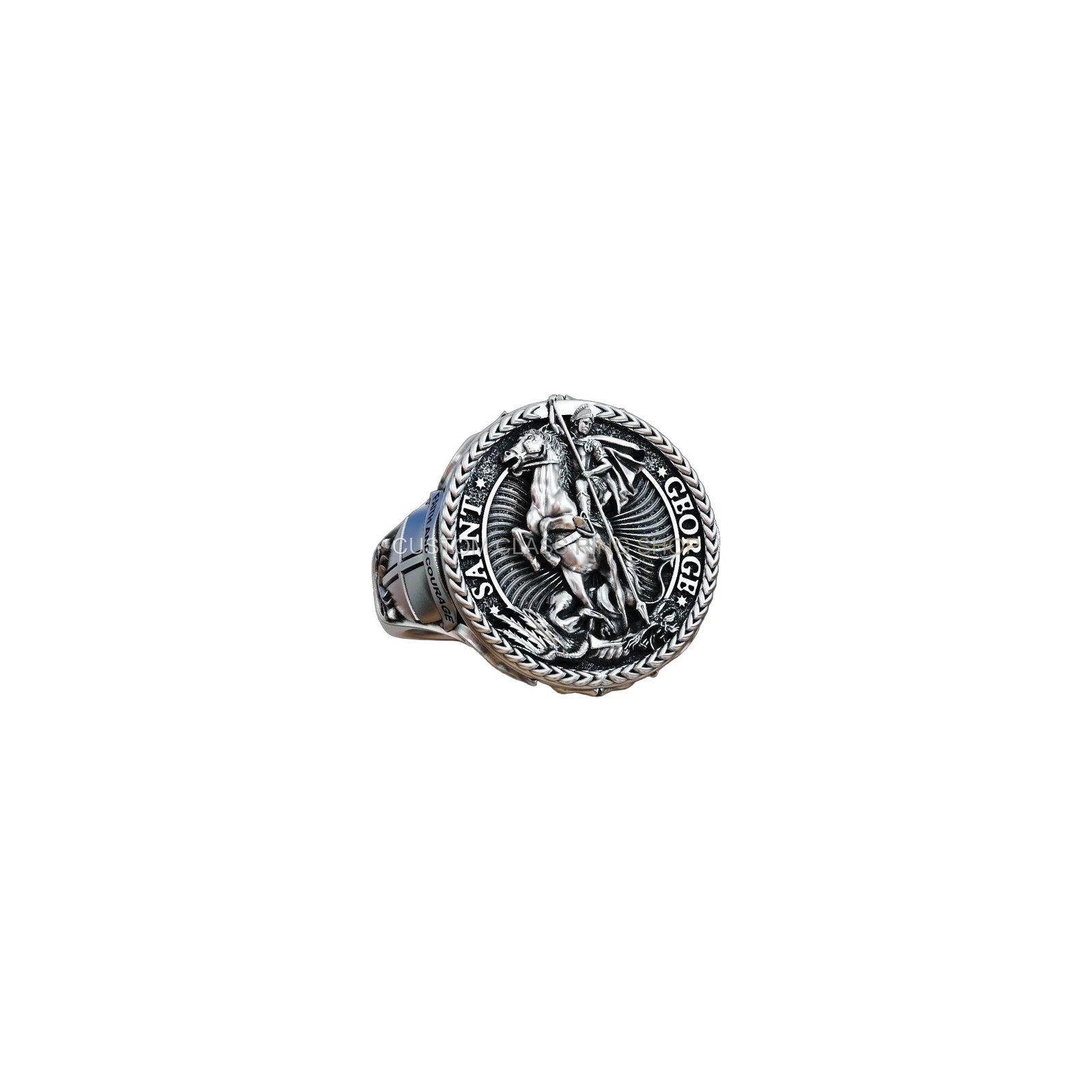 Sterling silver saint george dragon ring, oxidized antique finish