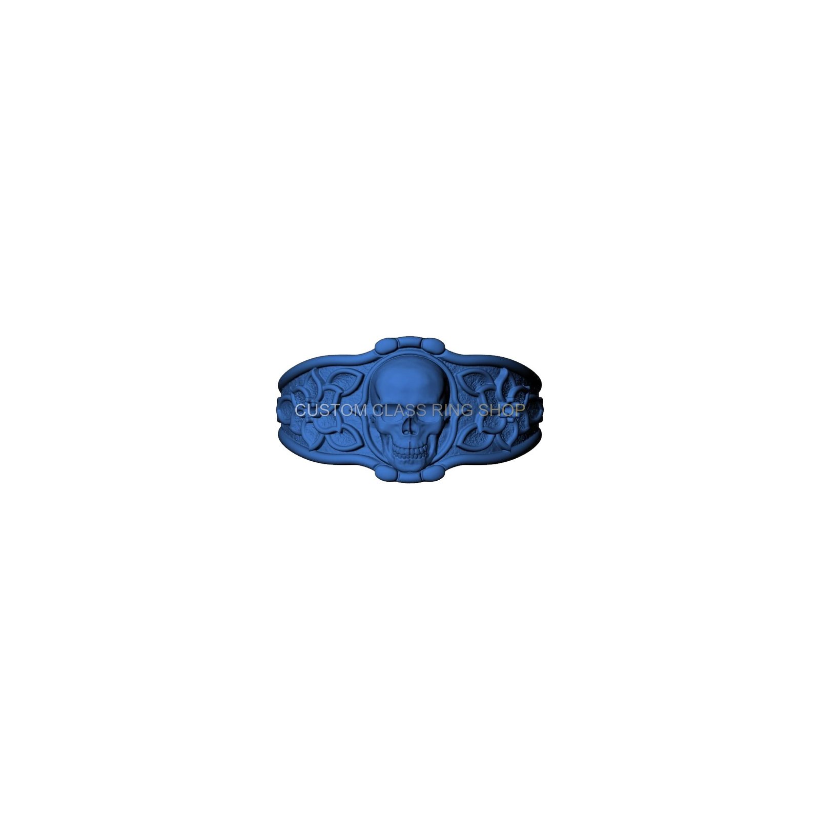 Mens sterling silver skull flowers ring with ornate floral borders