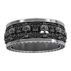 sterling silver skull heraldic lily ring oxidized antique finish