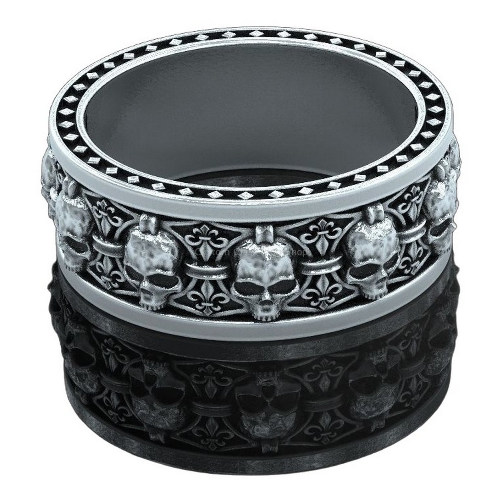 sterling silver skull heraldic lily ring oxidized antique finish