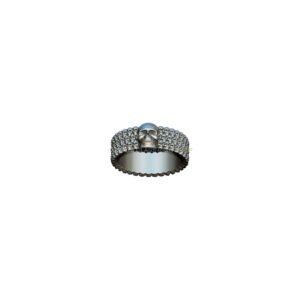 Mens sterling silver skull biker ring with beaded spheres and oxidized finish
