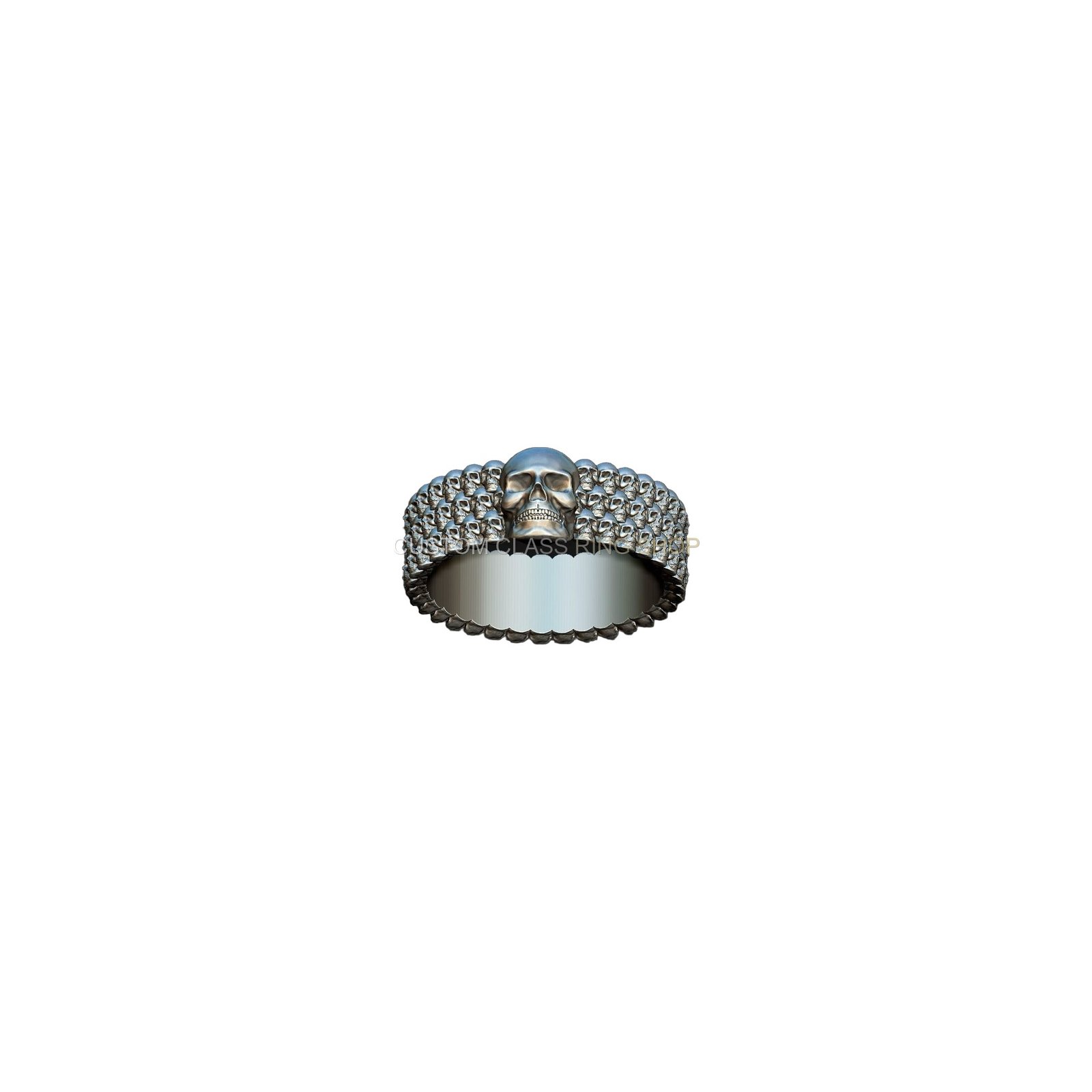 Mens sterling silver skull biker ring with beaded spheres and oxidized finish