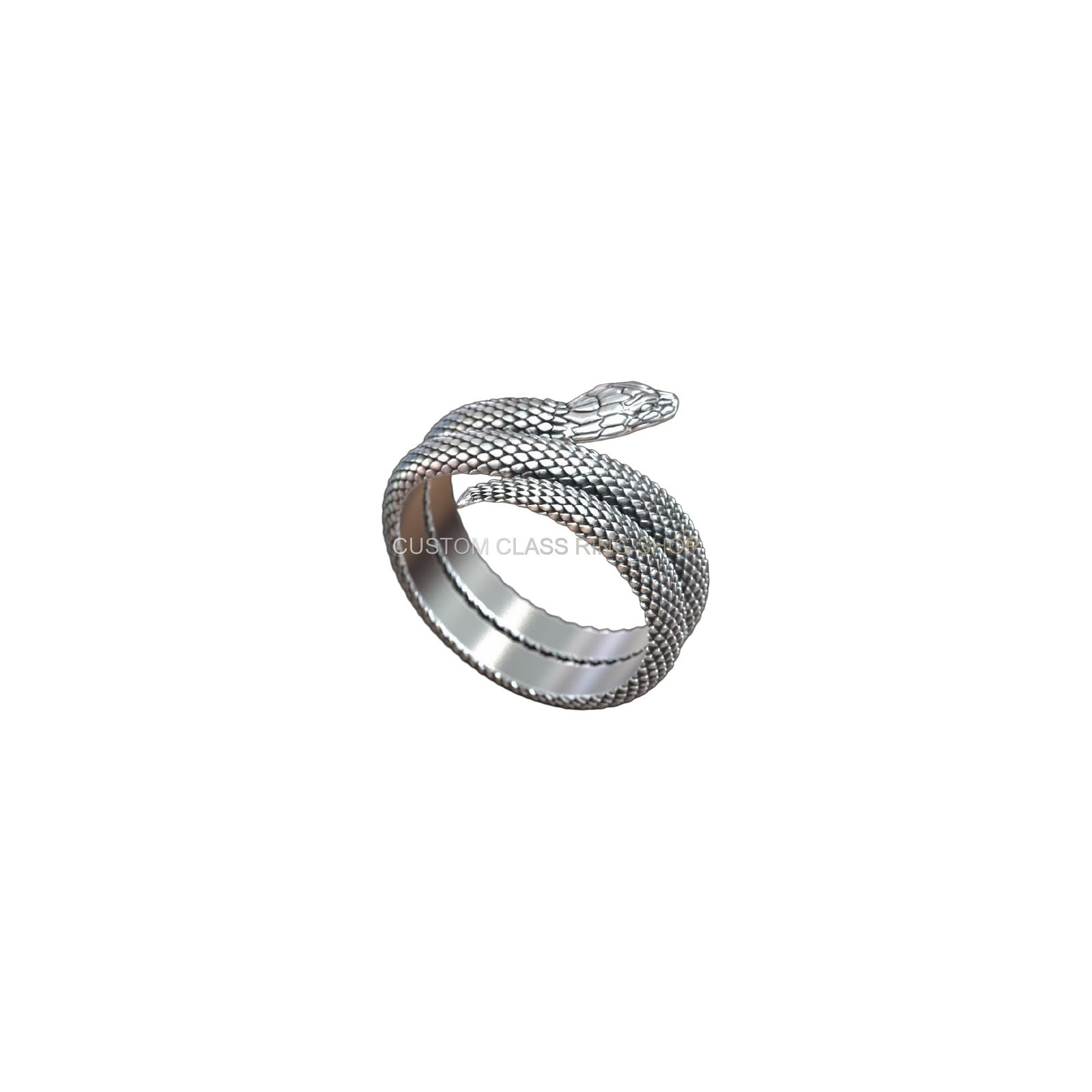 Sterling silver snake serpent scales ring, right side profile showing scaled band