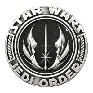 Men's sterling silver jedi order ring with oxidized finish and beaded border