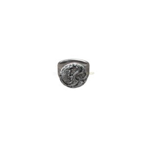 Sterling silver wolf dragon signet ring oxidized antique finish