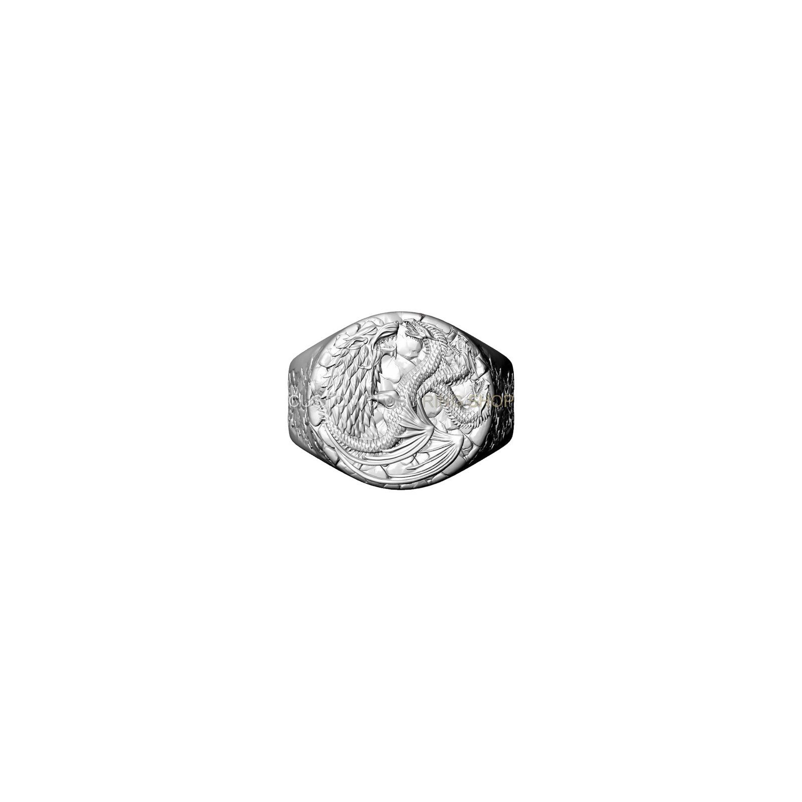 Sterling silver wolf dragon signet ring oxidized antique finish