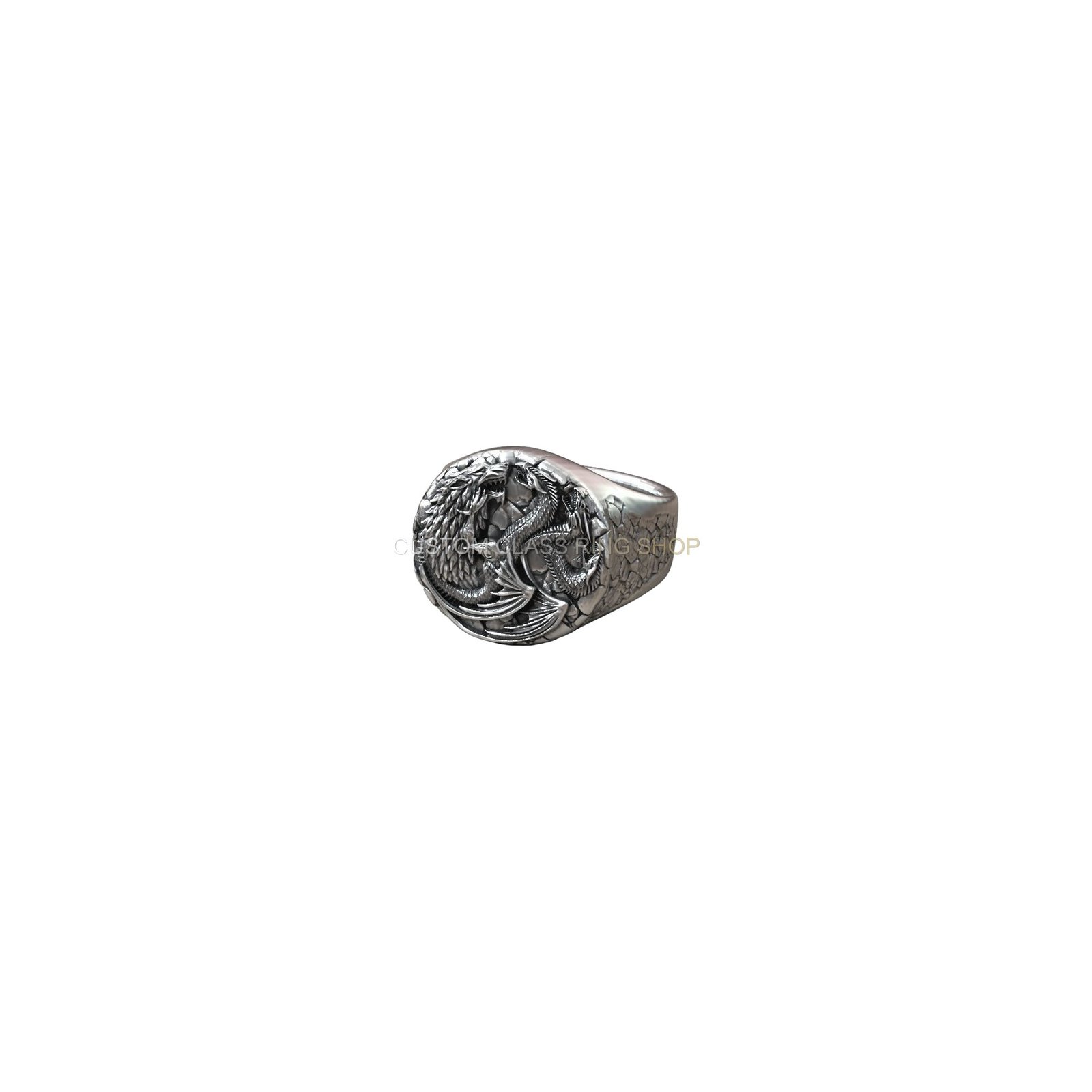 Sterling silver wolf dragon signet ring oxidized antique finish