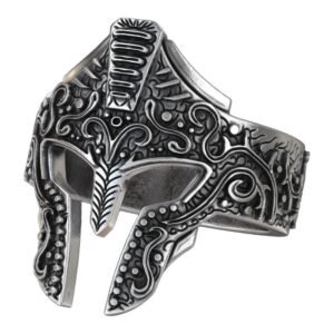 Sterling silver greek helmet statement ring with oxidized antique finish