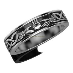Sterling silver claddagh heart ring with celtic border