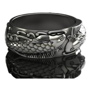 Sterling silver fish statement ring 925 with oxidized patina