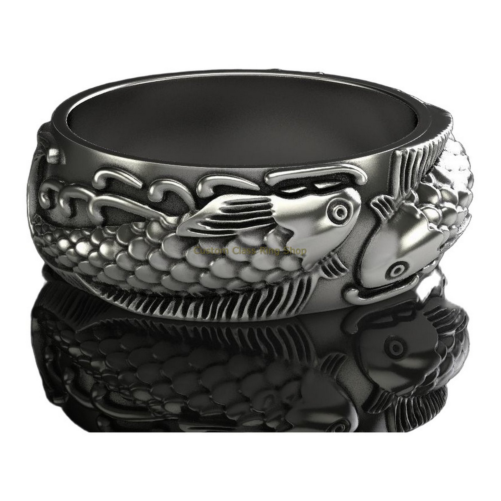 Sterling silver fish statement ring 925 with oxidized patina
