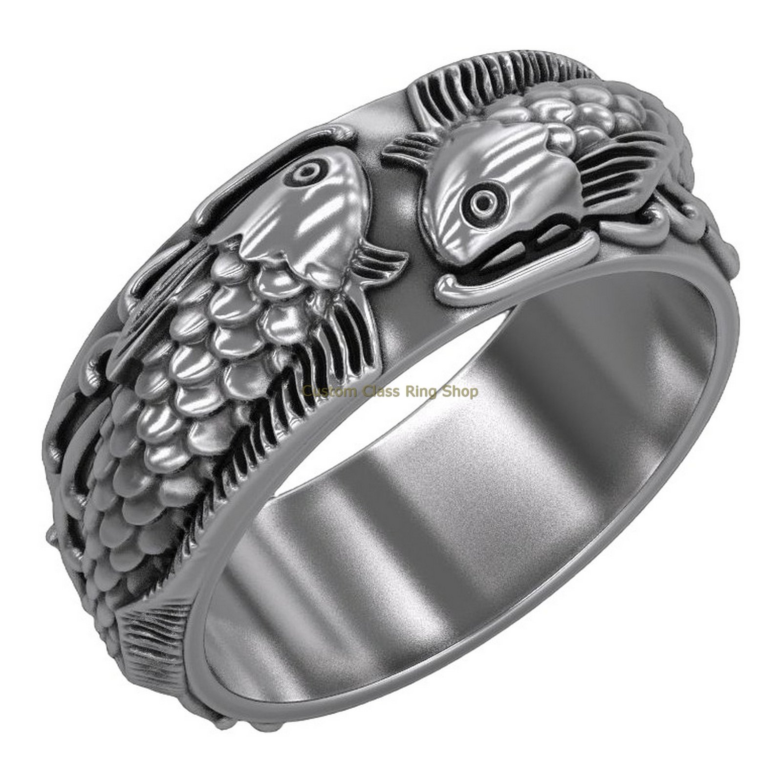 Sterling silver fish statement ring 925 with oxidized patina