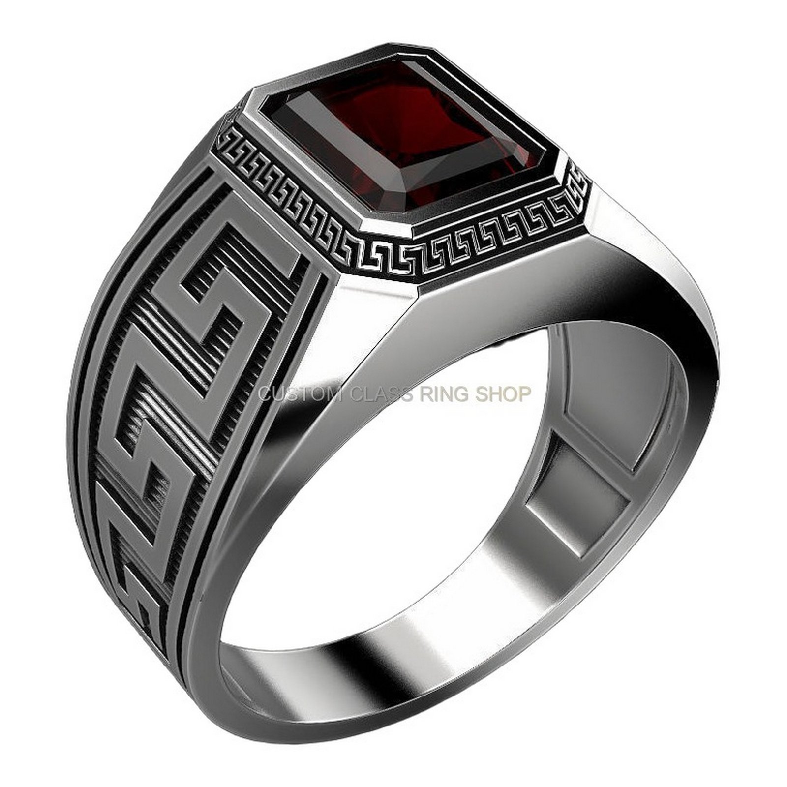 Sterling silver greek ornament statement ring, right side profile showing band detail