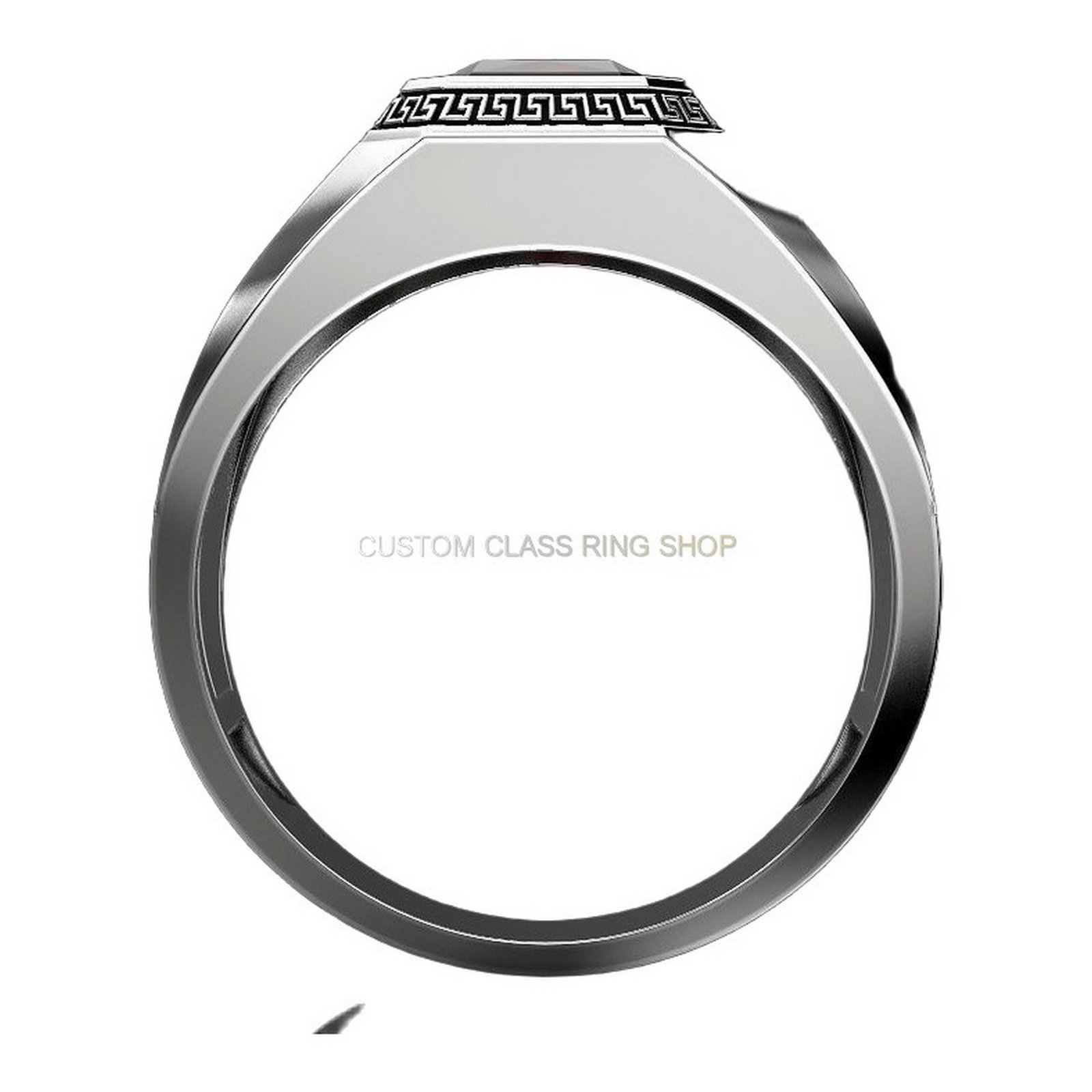 Sterling silver greek ornament statement ring with oxidized meander border