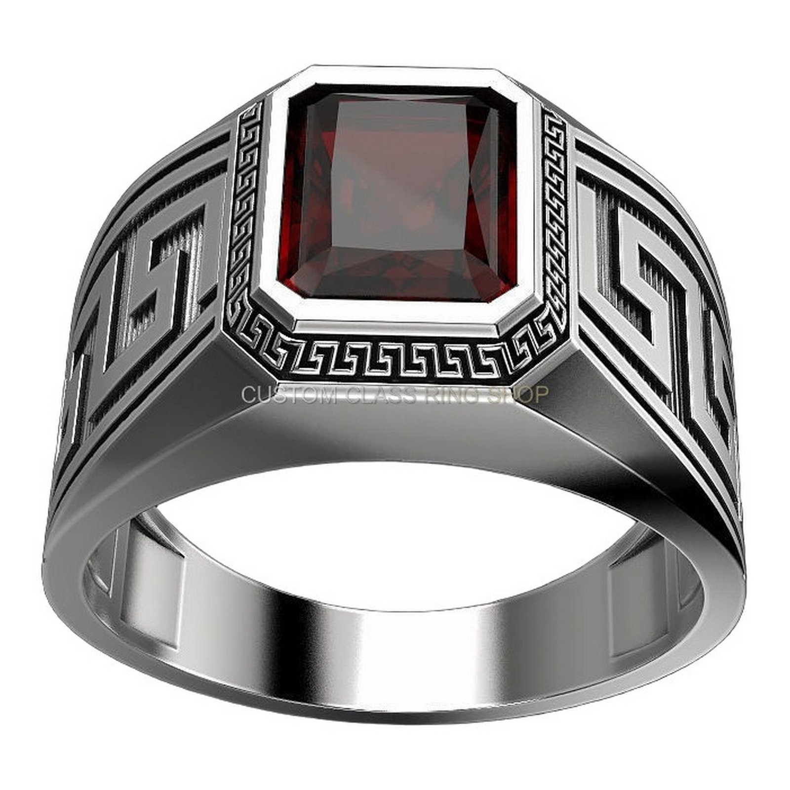 Sterling silver greek ornament statement ring, angled three-quarter view