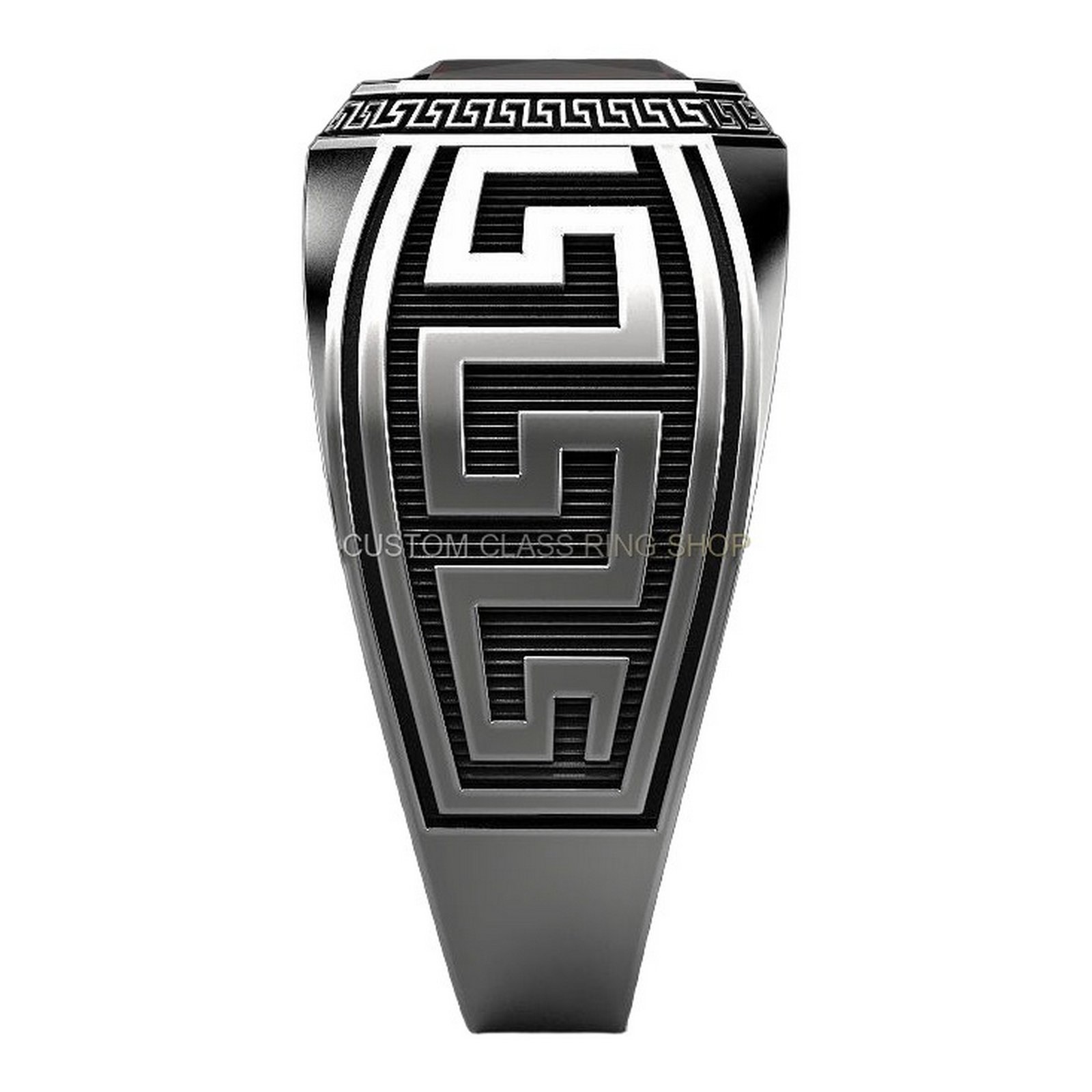 Sterling silver greek ornament statement ring with oxidized meander border