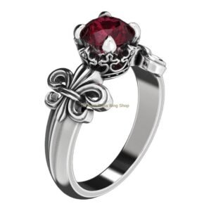 Sterling silver heraldic lily crown ring with oxidized antique finish