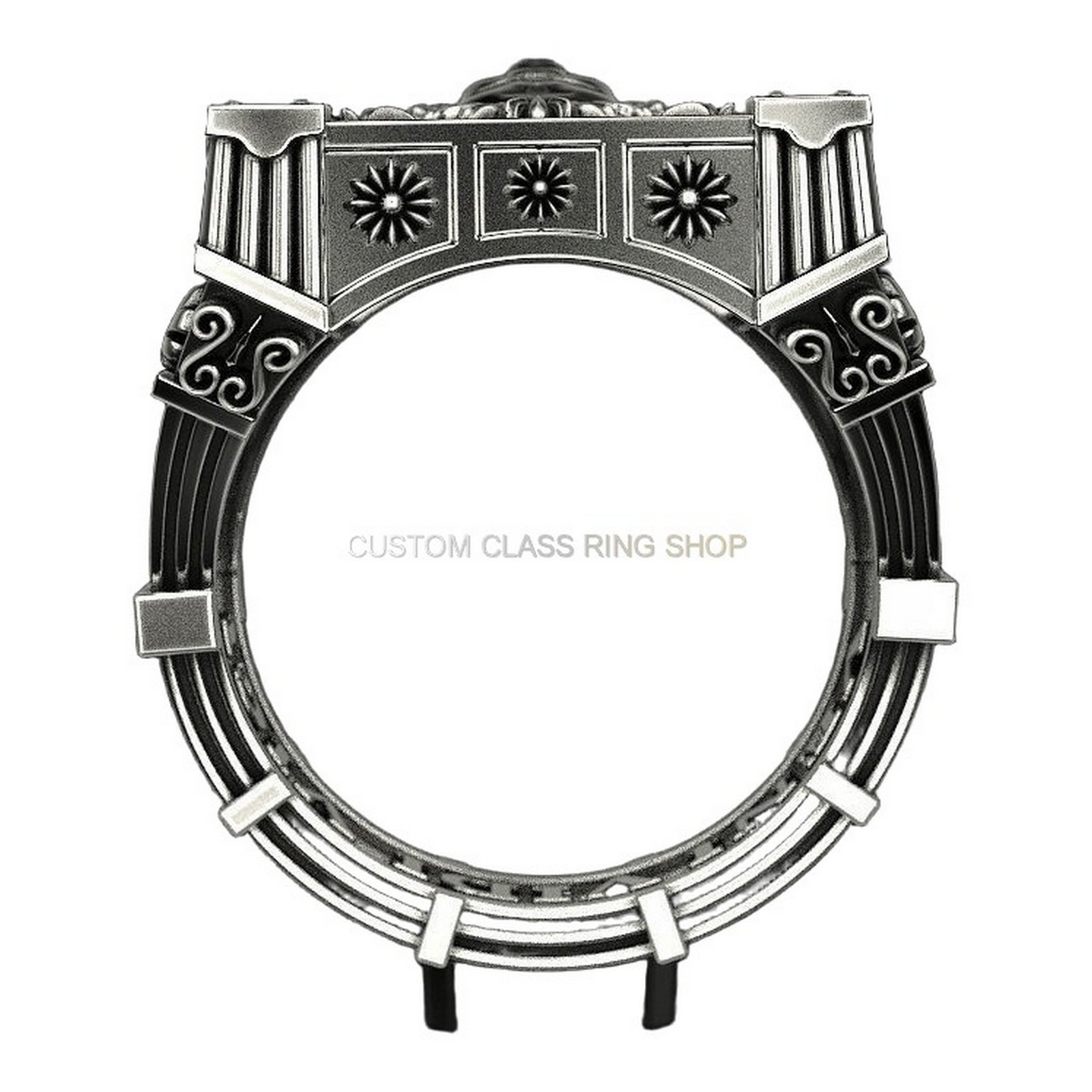 Mens oxidized sterling silver roaring lion ring, inner band and beaded border