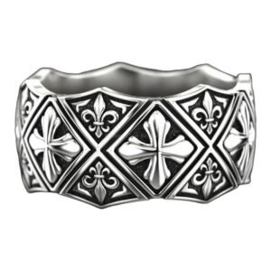 Sterling silver maltese cross ring with fleur de lis motif