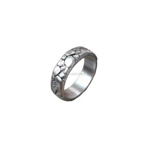 Sterling silver rocks textured wedding ring with oxidized rocky surface