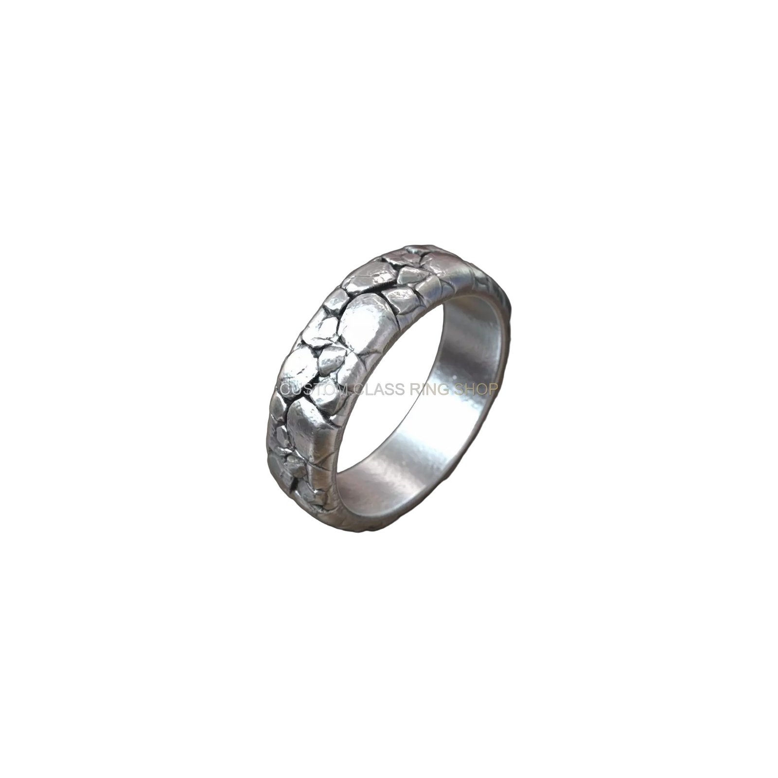 Sterling silver rocks textured wedding ring with oxidized rocky surface