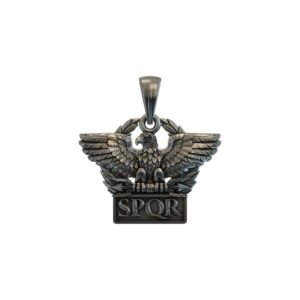 Sterling silver aquila eagle SPQR pendant with laurel wreath detail