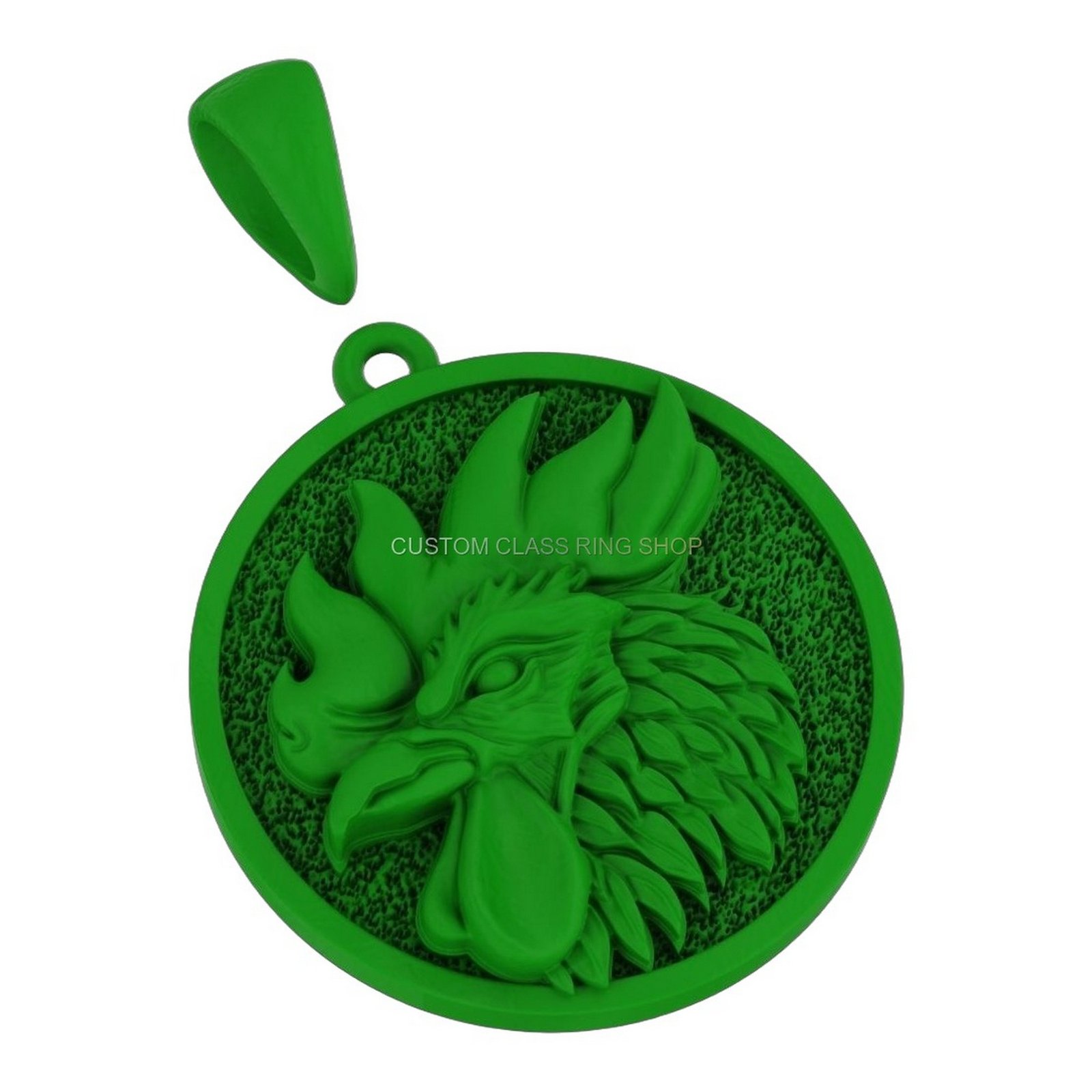 Unisex sterling silver rooster head pendant with oxidized finish