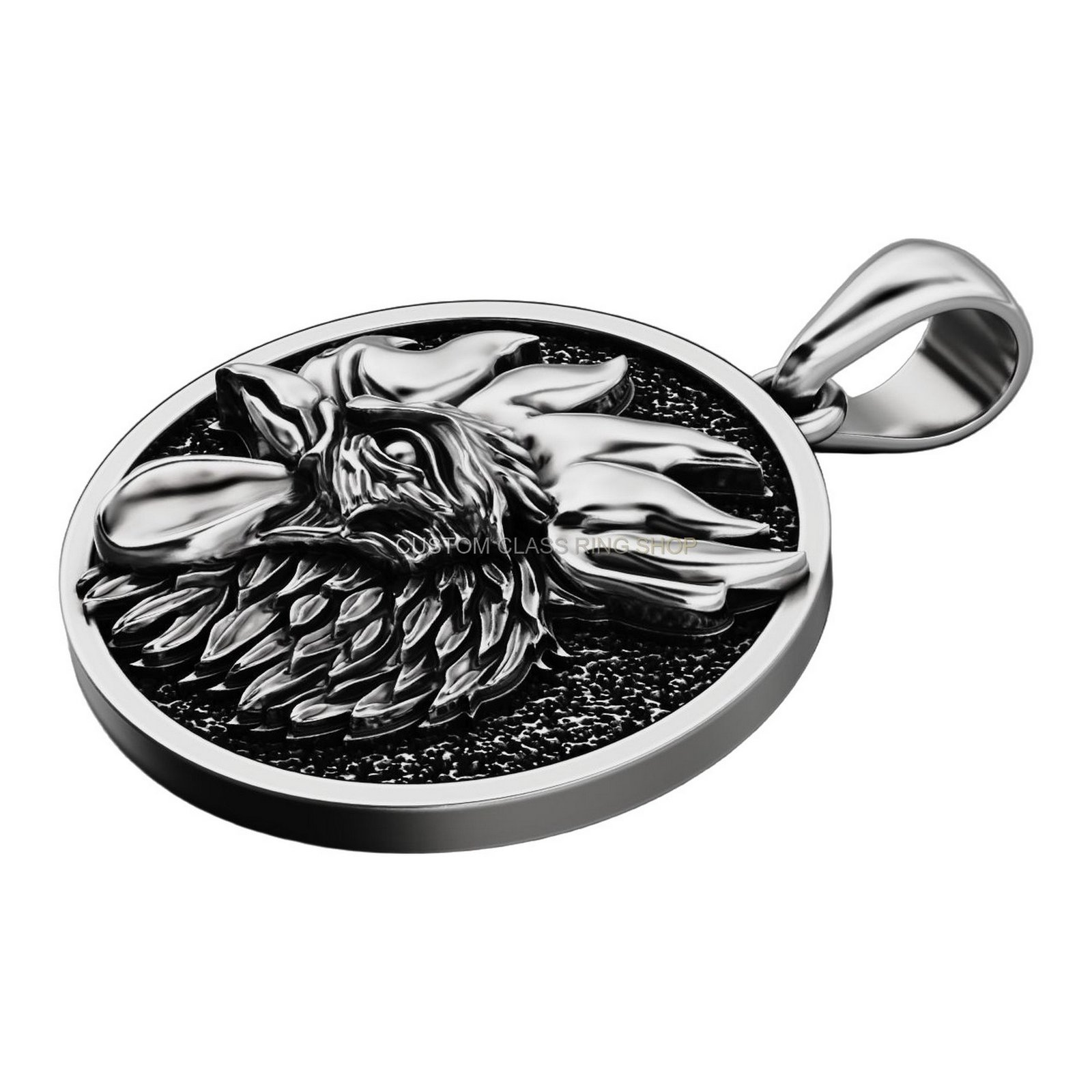 Unisex sterling silver rooster head pendant with oxidized finish