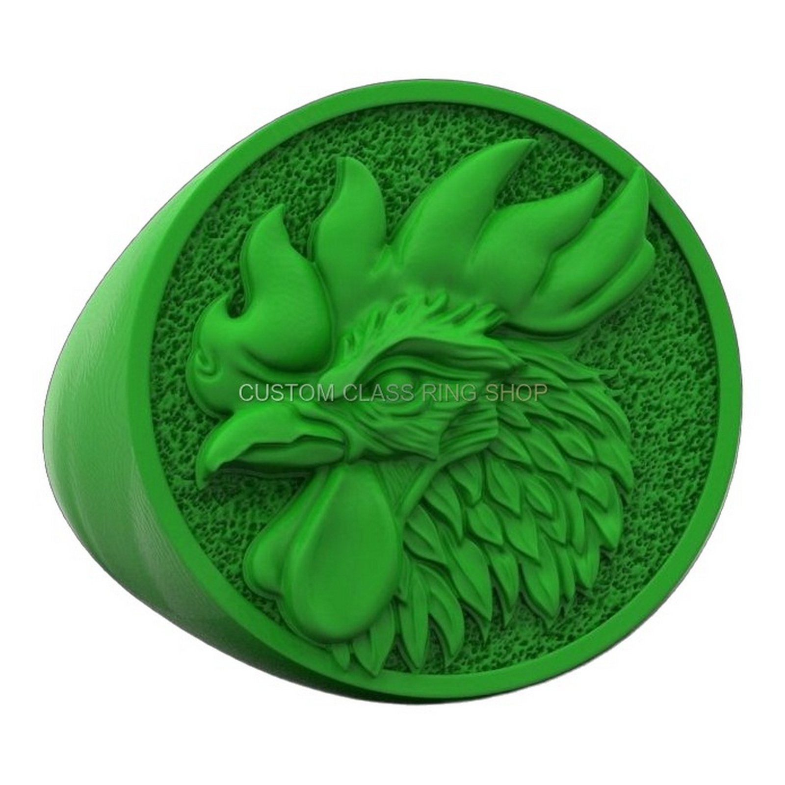 Mens sterling silver rooster signet ring with oxidized beaded frame