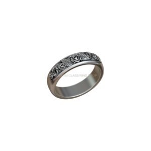 Oxidized sterling silver roses thorns band ring with engraved relief design