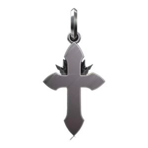 Sterling silver royal gothic crowned cross pendant with ornate crown and oxidized finish