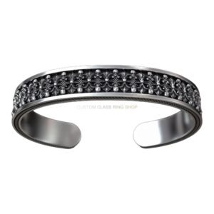 Sterling silver skull baroque cuff bracelet, wide band detail with skull relief pattern
