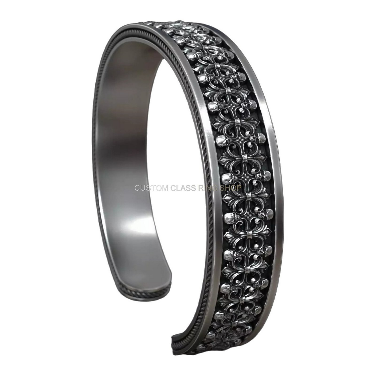 Sterling silver skull baroque cuff bracelet with oxidized finish