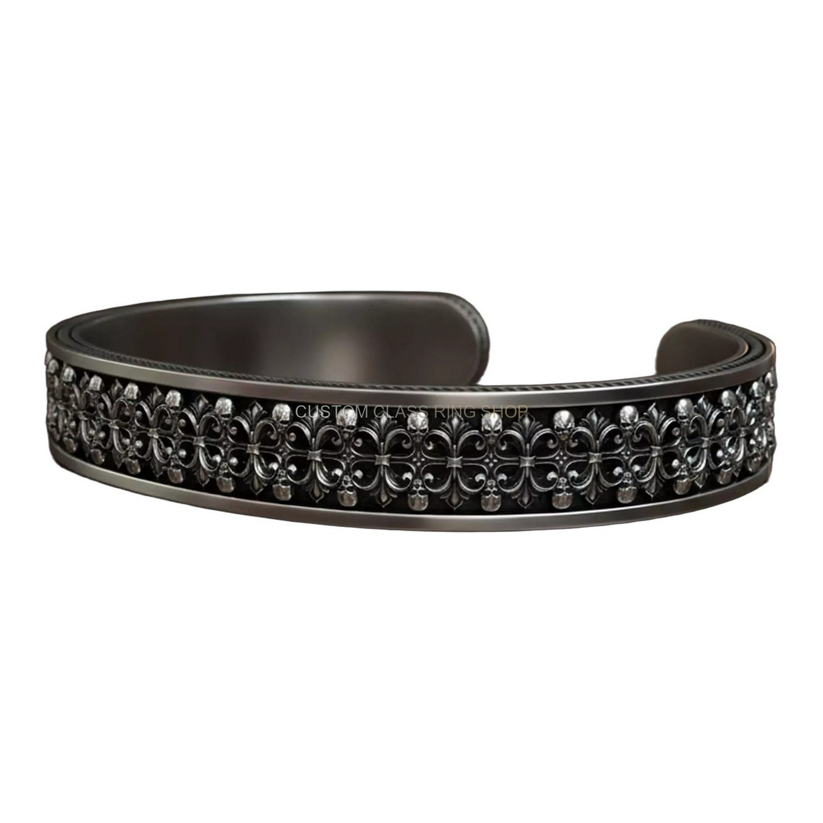 Sterling silver skull baroque cuff bracelet with oxidized finish