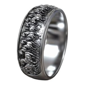 Sterling silver running horses band ring with dynamic relief detail