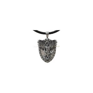 Sterling silver archangel michael sword shield pendant with oxidized finish