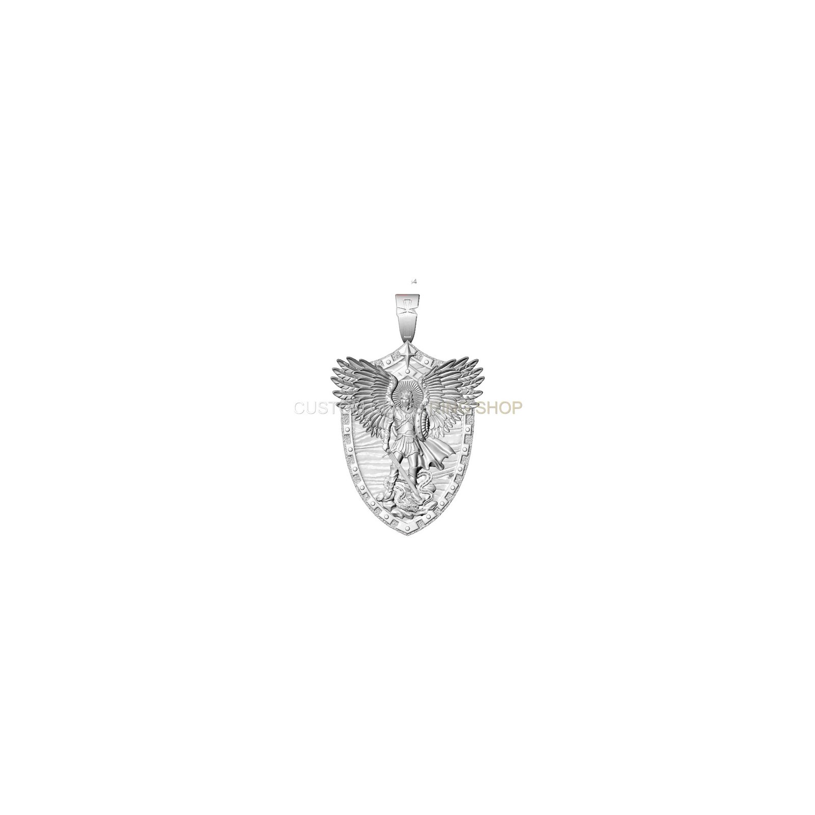 Sterling silver archangel michael sword shield pendant, pendant without cord detail