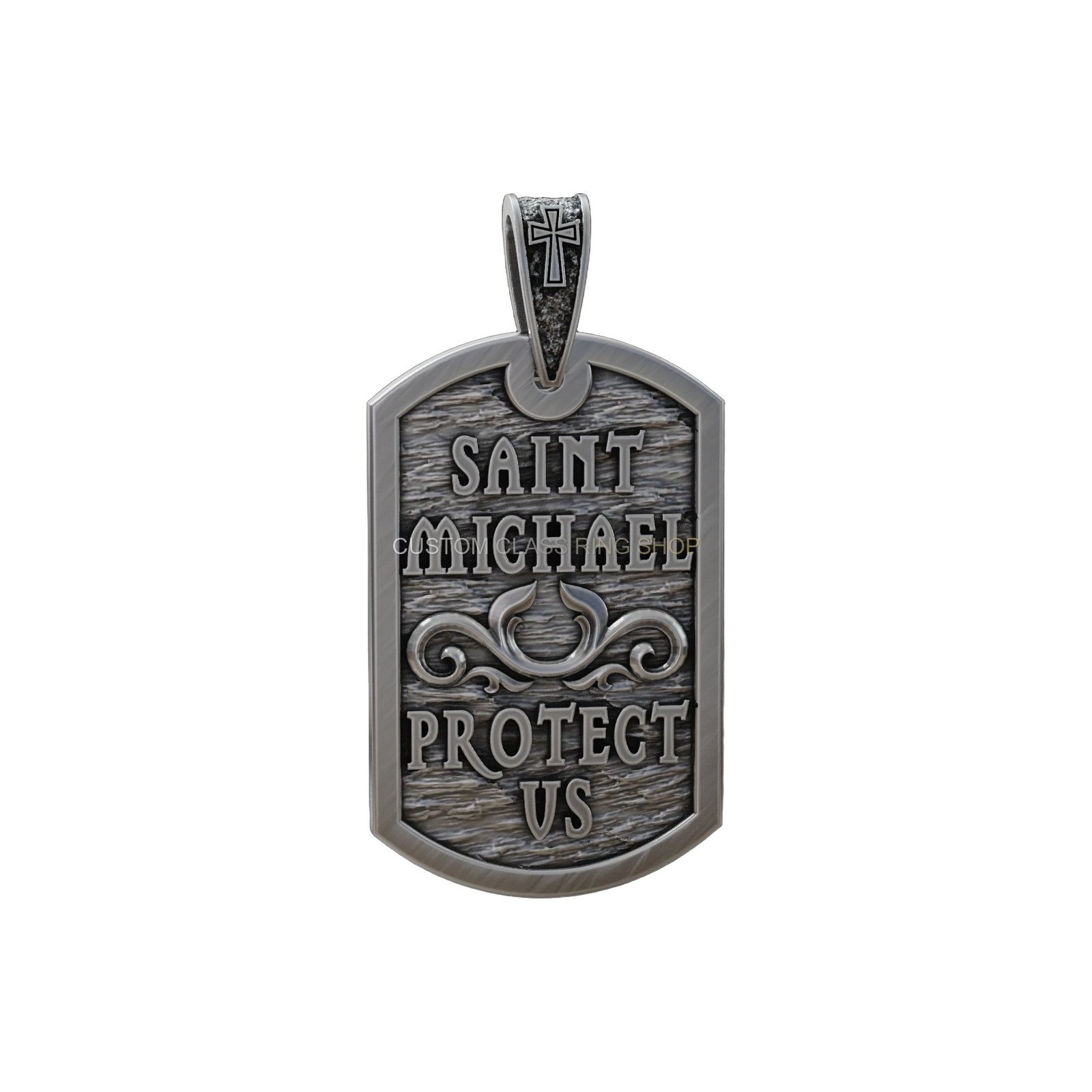 Sterling silver saint michael dogtag pendant, sterling silver archangel michael relief detail