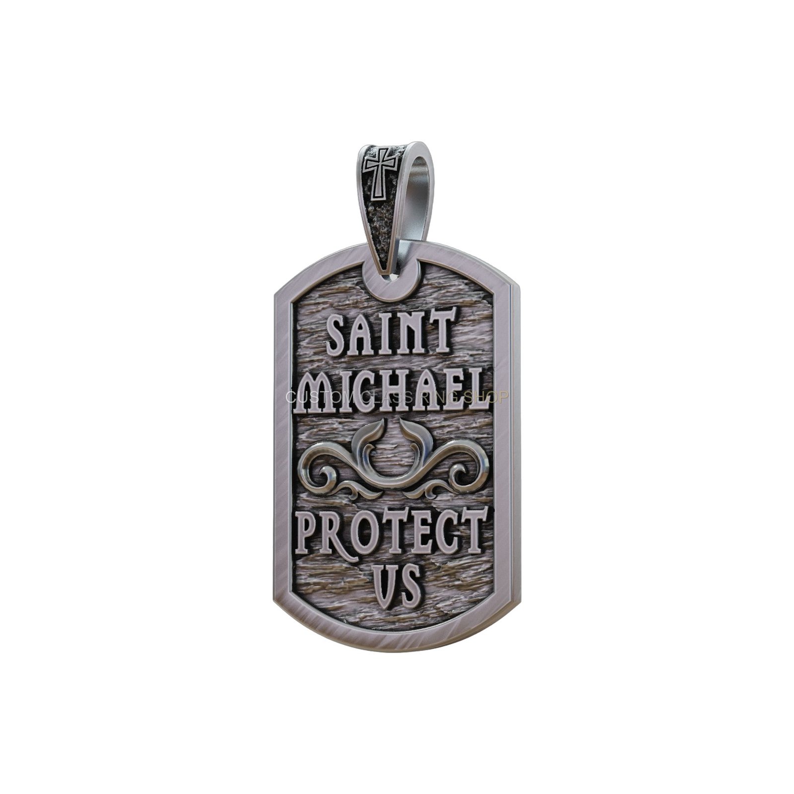 Sterling silver saint michael dogtag pendant with archangel and demon relief